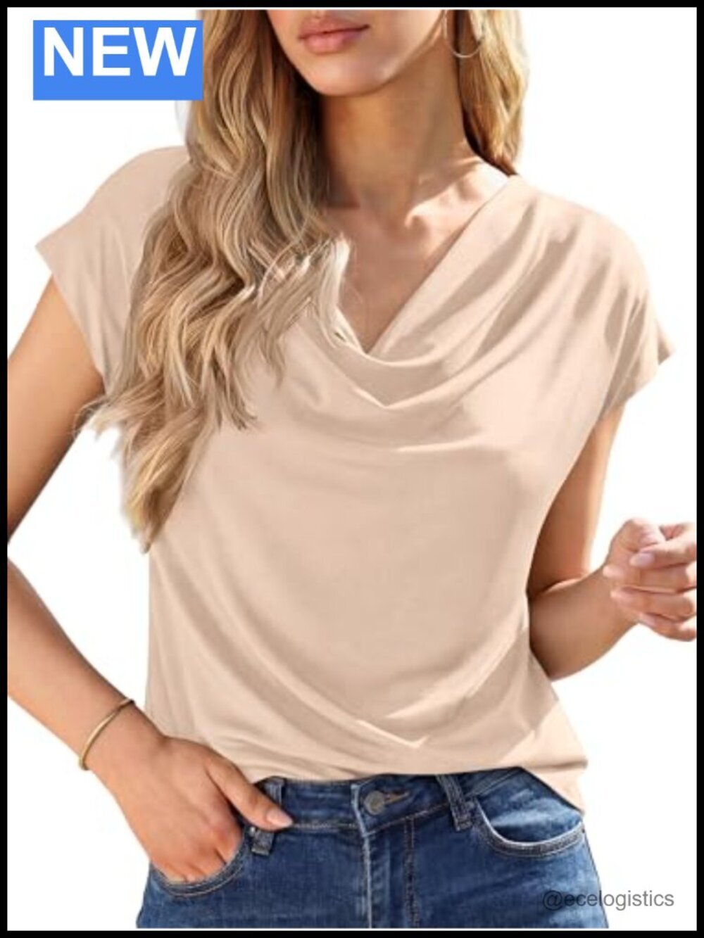 Cowl Neck Top Cap Sleeve Blouse Dressy Casual Loose Fit Tunic
